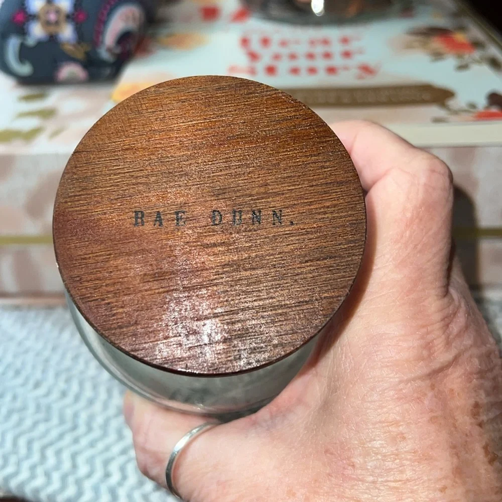 Rae Dunn hair ties jar with wooden lid